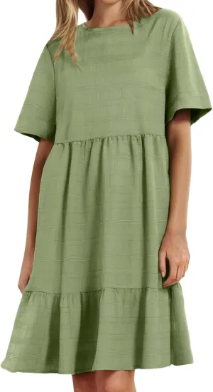 Plus Size Dresses for Women Short Sleeve Crew Neck Womens Dresses Swing Flowy Tiered Ruffle Beach Dress 2025