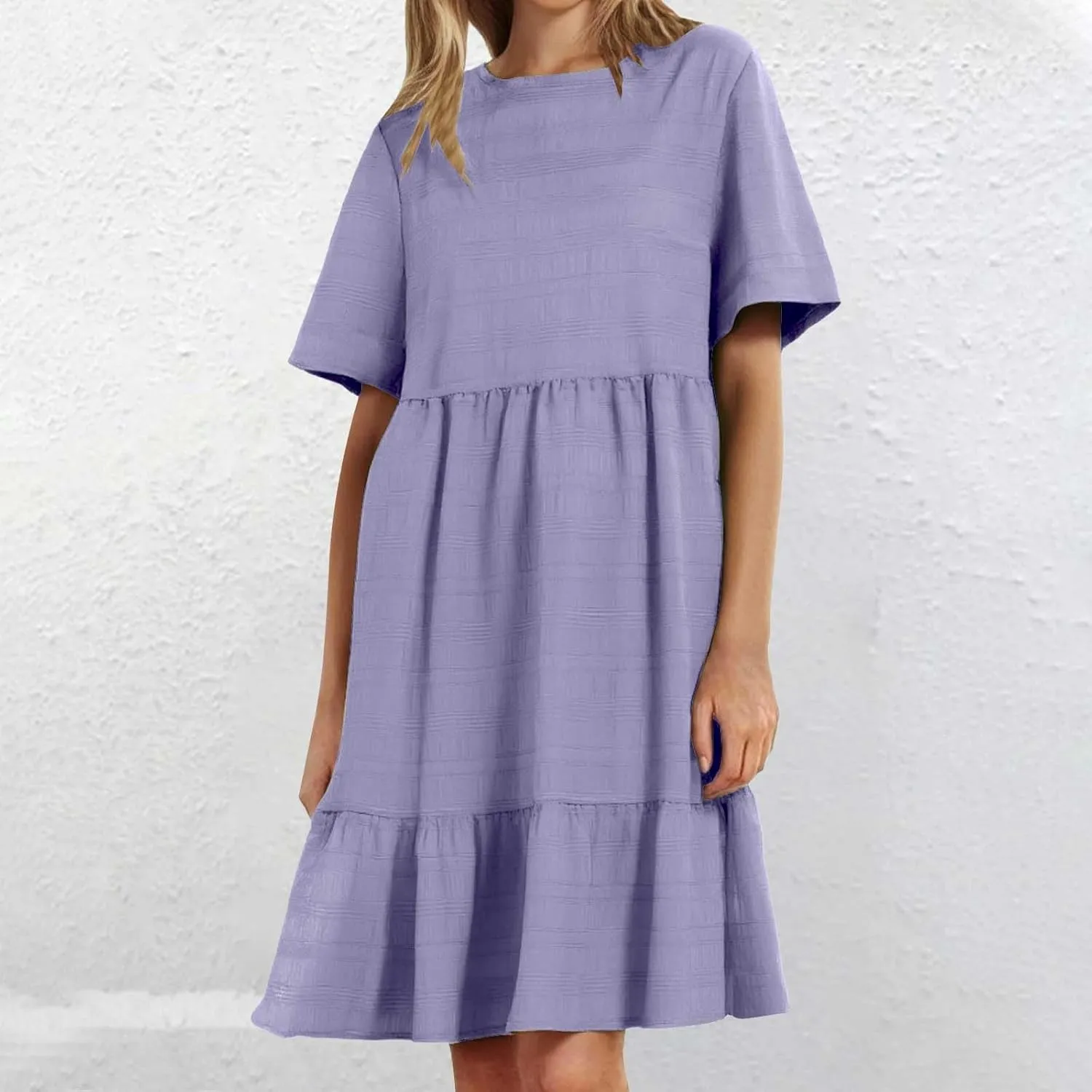 Plus Size Dresses for Women Short Sleeve Crew Neck Womens Dresses Swing Flowy Tiered Ruffle Beach Dress 2025