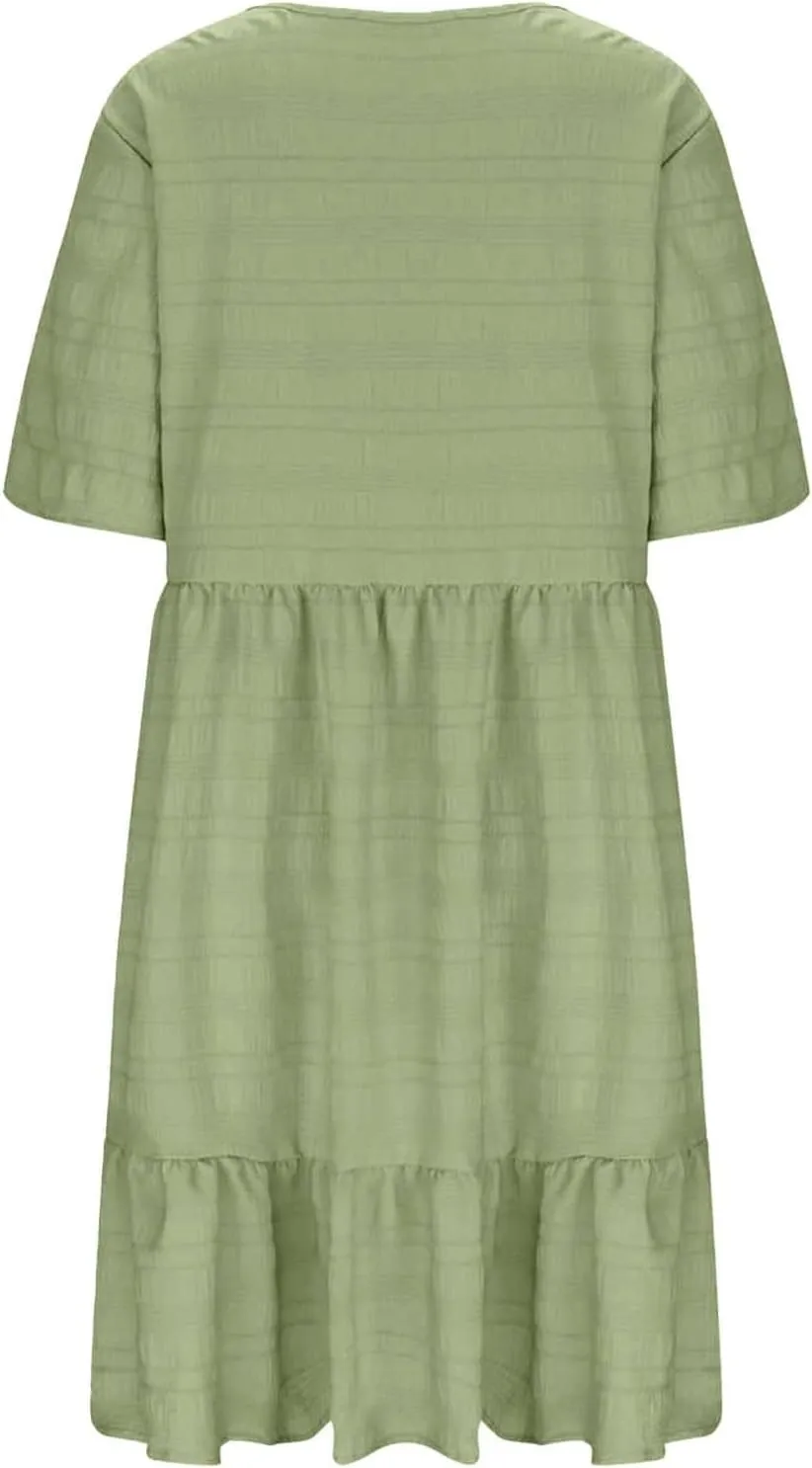 Plus Size Dresses for Women Short Sleeve Crew Neck Womens Dresses Swing Flowy Tiered Ruffle Beach Dress 2025