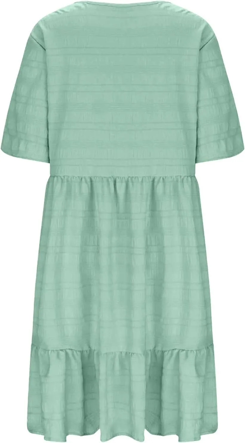 Plus Size Dresses for Women Short Sleeve Crew Neck Womens Dresses Swing Flowy Tiered Ruffle Beach Dress 2025