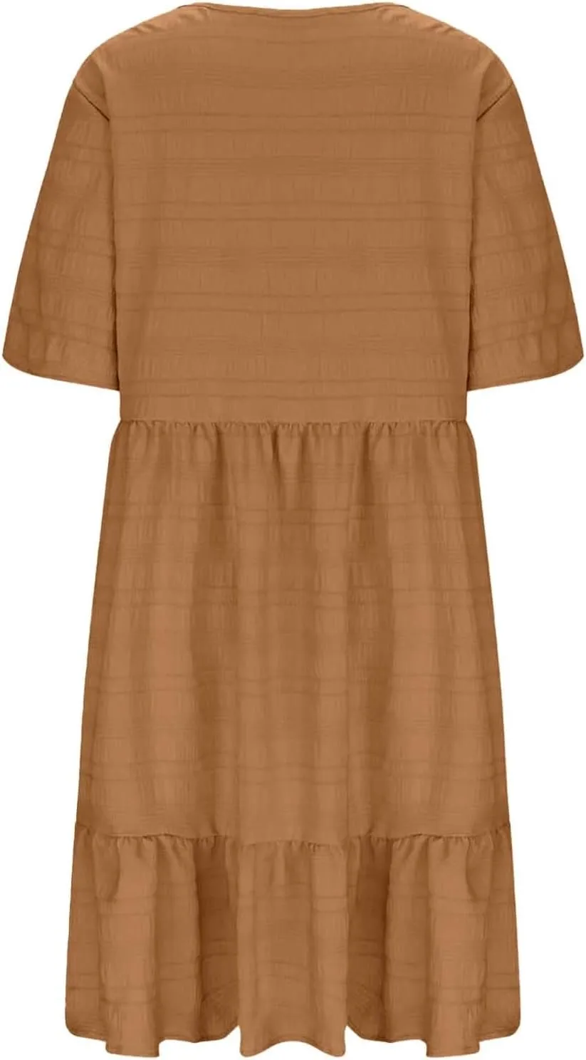 Plus Size Dresses for Women Short Sleeve Crew Neck Womens Dresses Swing Flowy Tiered Ruffle Beach Dress 2025