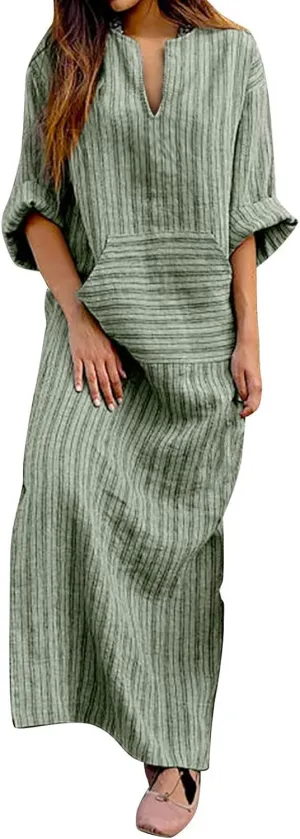 Plus Size Kaftan Dress Tunic Long Maxi Kimono Caftan Gown Nightdress Plus Size Beach Casual Dress Cotton Linen Dress