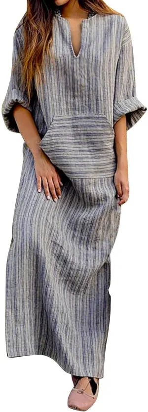 Plus Size Kaftan Dress Tunic Long Maxi Kimono Caftan Gown Nightdress Plus Size Beach Casual Dress Cotton Linen Dress
