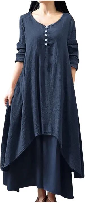 Plus Size Kaftan Dress Tunic Long Maxi Kimono Caftan Gown Nightdress Plus Size Beach Casual Dress Cotton Linen Dress