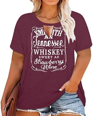 Plus Size Smooth As Tennessee Whiskey Sweet As Strawberry Wine Shirt Womens V-Neck T Shirts Country Music Short Sleeve Tees