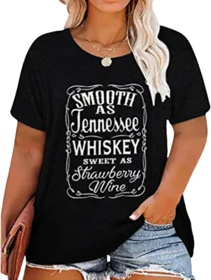 Plus Size Smooth As Tennessee Whiskey Sweet As Strawberry Wine Shirt Womens V-Neck T Shirts Country Music Short Sleeve Tees