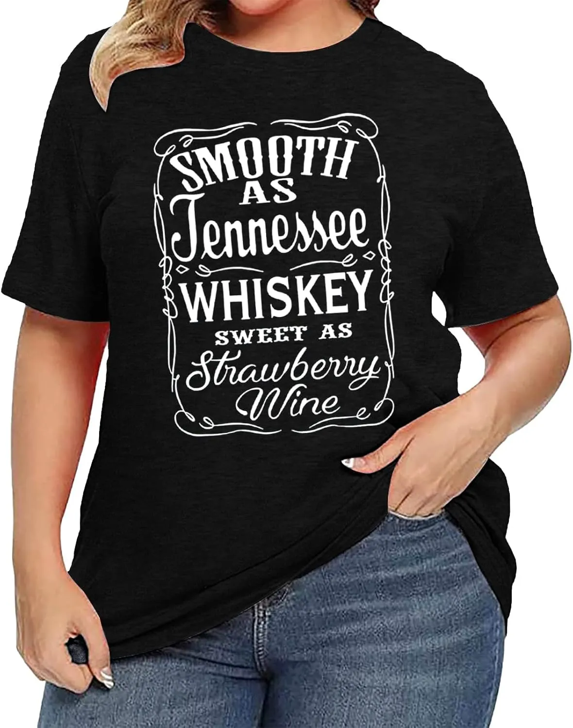 Plus Size Smooth As Tennessee Whiskey Sweet As Strawberry Wine Shirt Womens V-Neck T Shirts Country Music Short Sleeve Tees