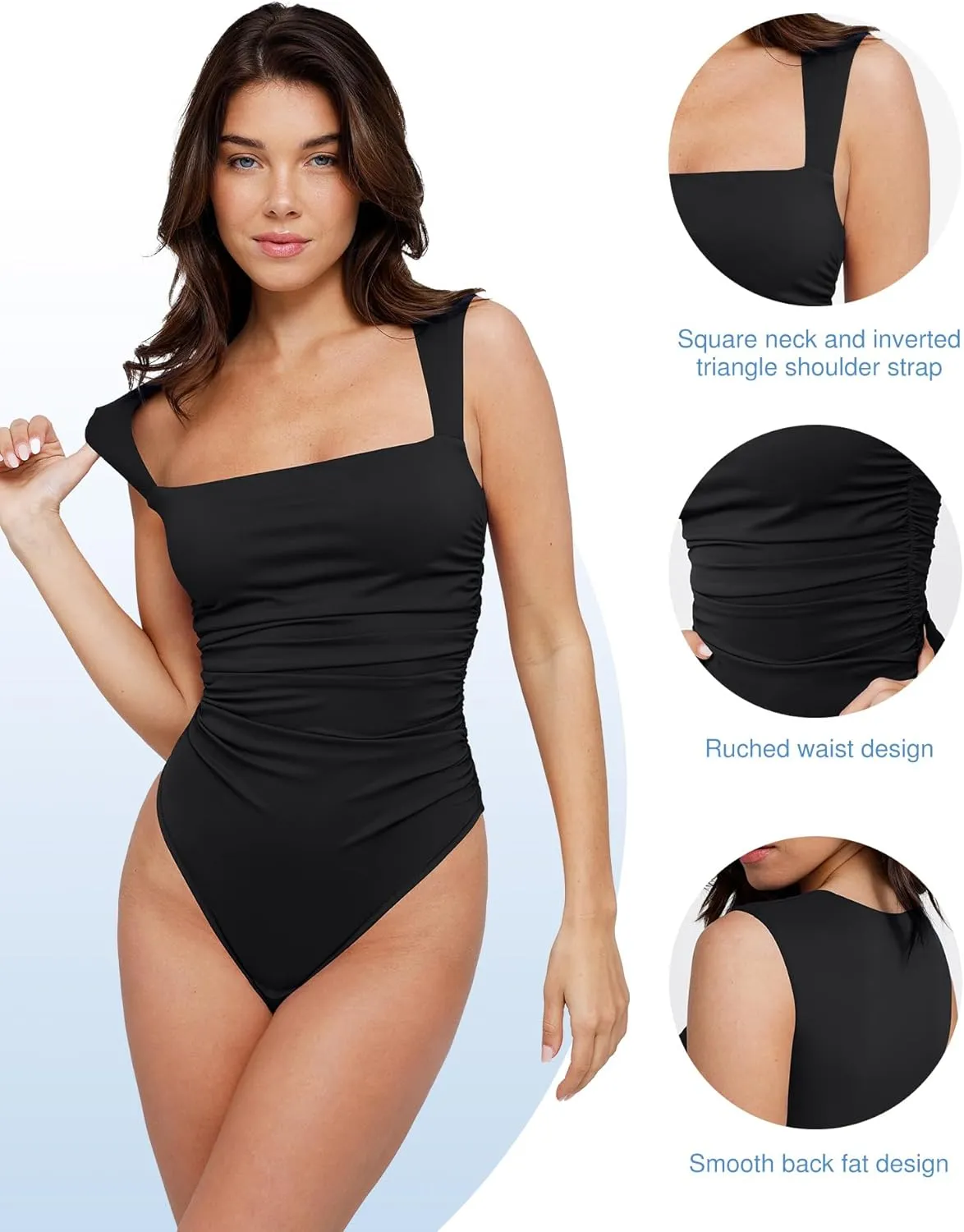 Popilush Shapewear Bodysuits for Women Sleeveless Tank Tops Square Neck Tummy Control Body Suit Bluetag Collection