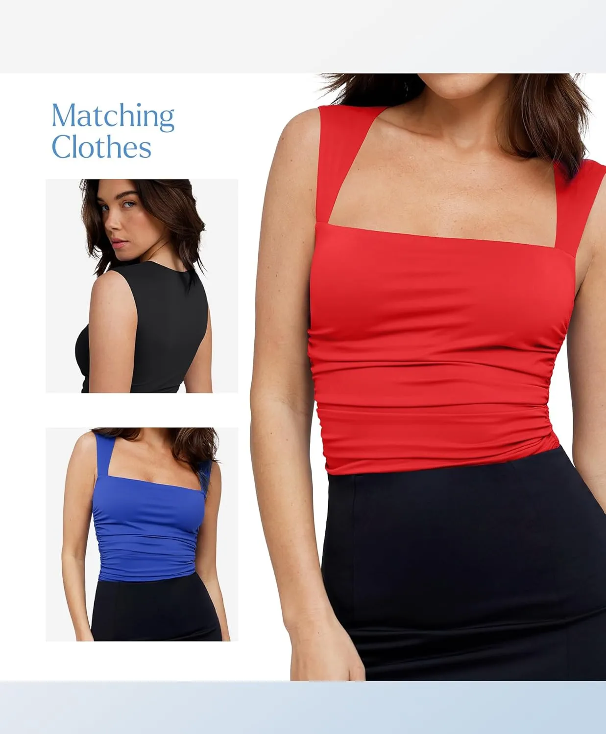 Popilush Shapewear Bodysuits for Women Sleeveless Tank Tops Square Neck Tummy Control Body Suit Bluetag Collection