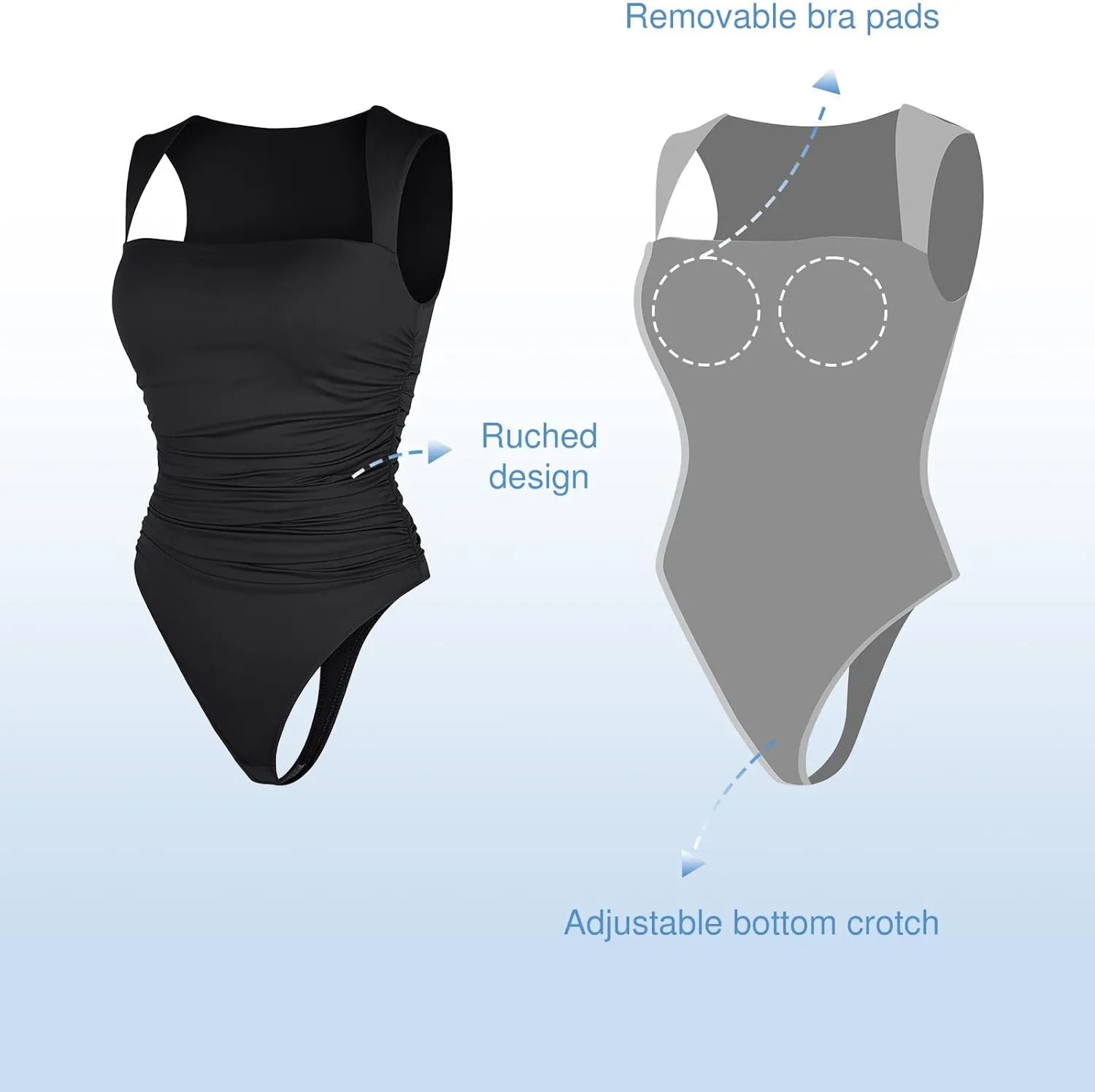 Popilush Shapewear Bodysuits for Women Sleeveless Tank Tops Square Neck Tummy Control Body Suit Bluetag Collection