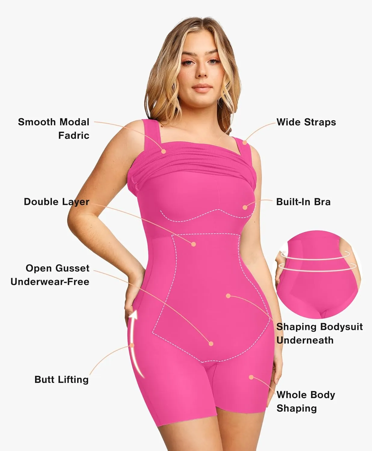 Popilush Shapewear Dress Mini Slit Built in Shapewear Bra 8 in 1 Square Neck Bodycon Summer Dress for Women 2024