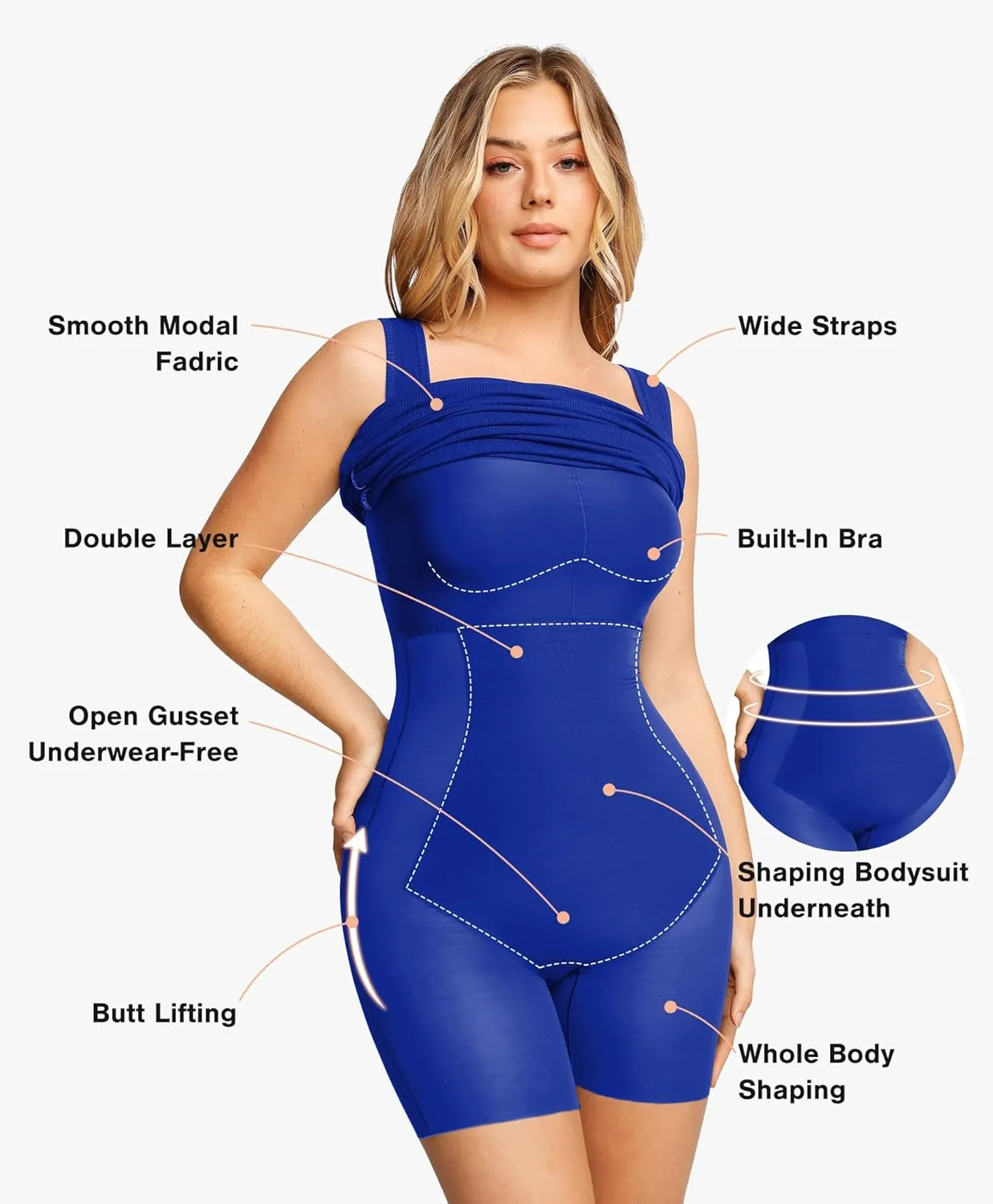 Popilush Shapewear Dress Mini Slit Built in Shapewear Bra 8 in 1 Square Neck Bodycon Summer Dress for Women 2024