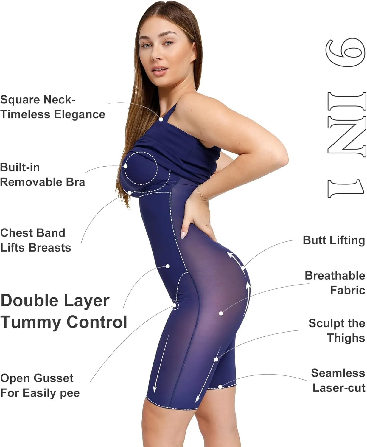 Popilush Shapewear Dress Workwear Built in Shapewear Dress Square Neck Sleeveless Dress 3D HIPS Offer