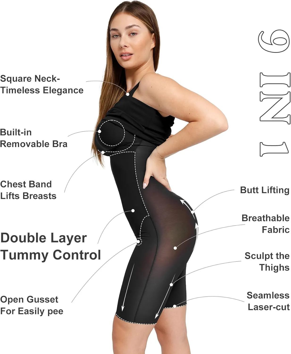 Popilush Shapewear Dress Workwear Built in Shapewear Dress Square Neck Sleeveless Dress 3D HIPS Offer