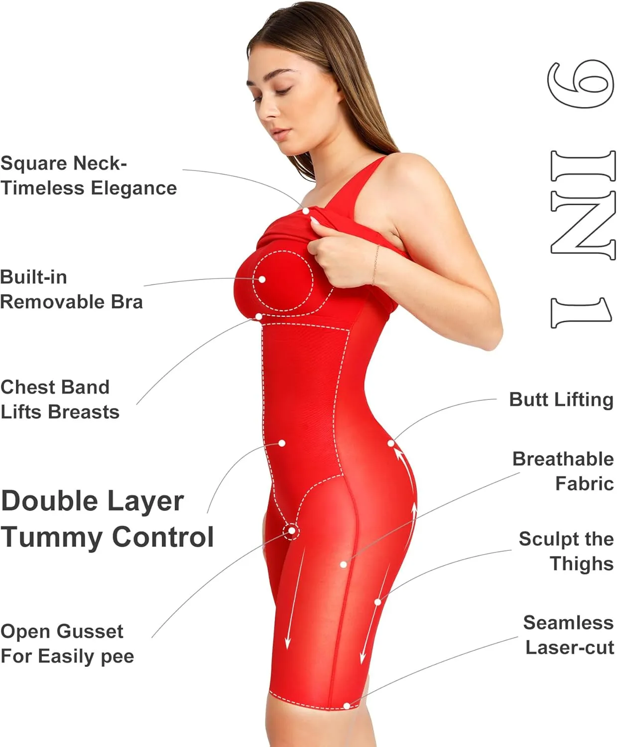 Popilush Shapewear Dress Workwear Built in Shapewear Dress Square Neck Sleeveless Dress 3D HIPS Offer