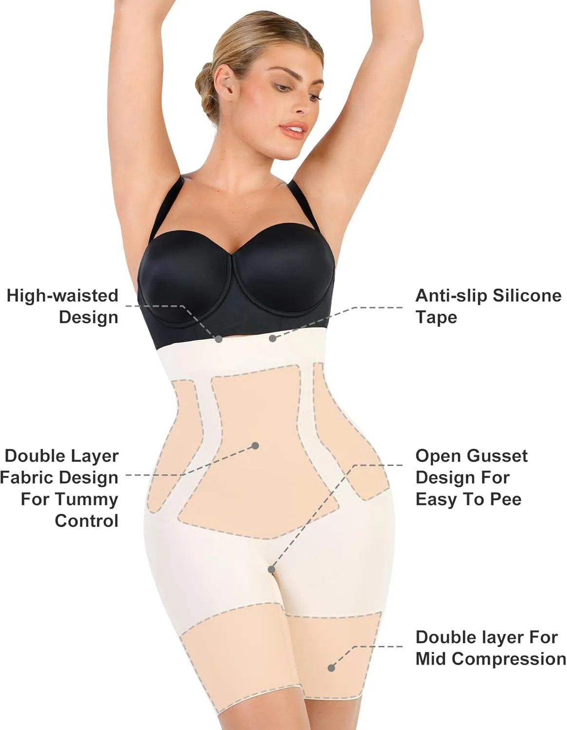Popilush Shapewear Tummy Control High Waisted Shorts Body Shper for Women Butt Lifting Thigh Slimming Underwear