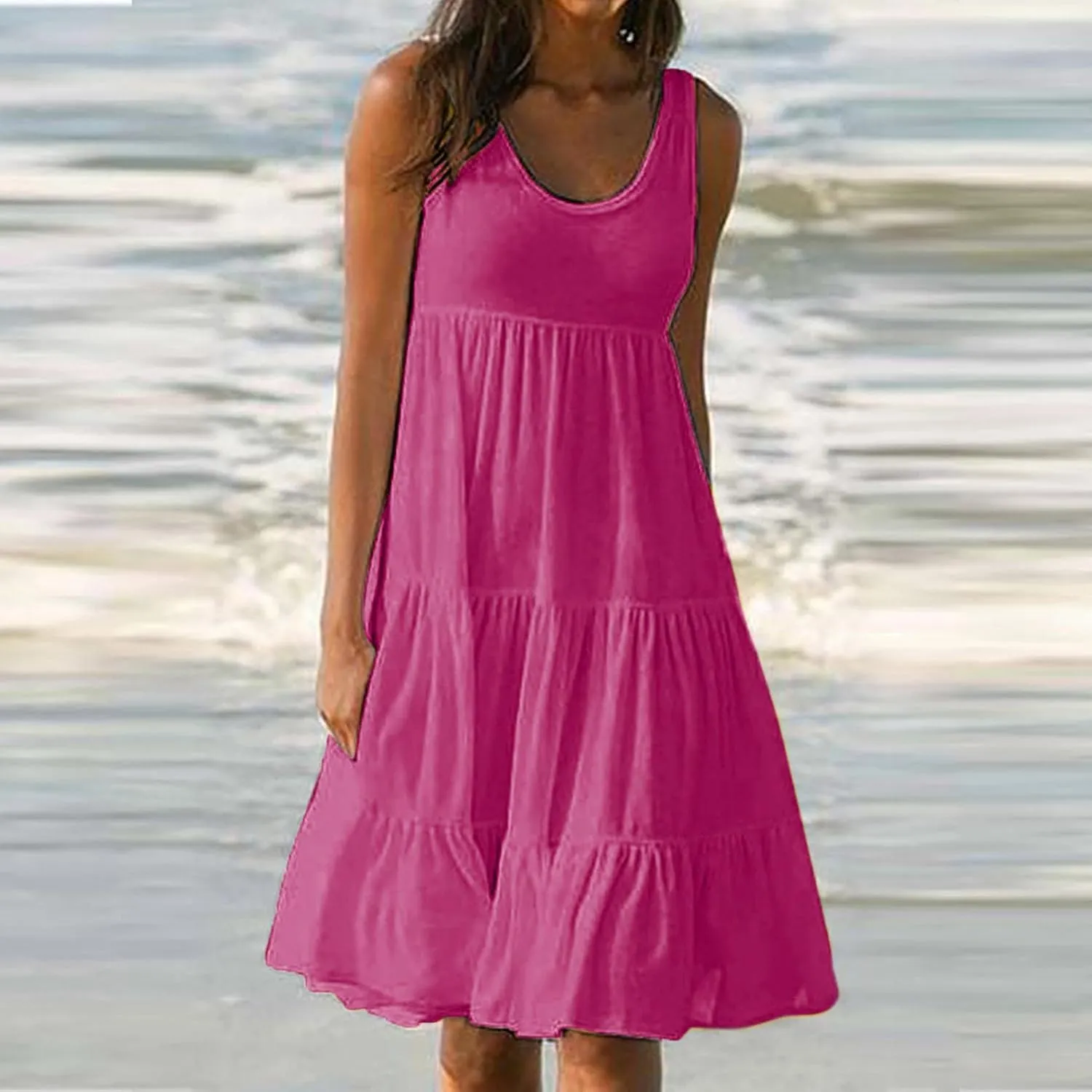 RKSTN Sleeveless Summer Dress for Women Flowy Casual Boho Beach Plus Size Dresses Trendy Tiered A-Line Gradient Sundresses