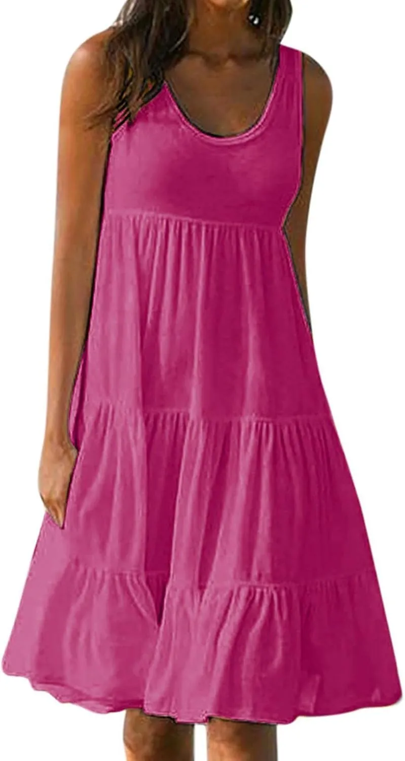 RKSTN Sleeveless Summer Dress for Women Flowy Casual Boho Beach Plus Size Dresses Trendy Tiered A-Line Gradient Sundresses