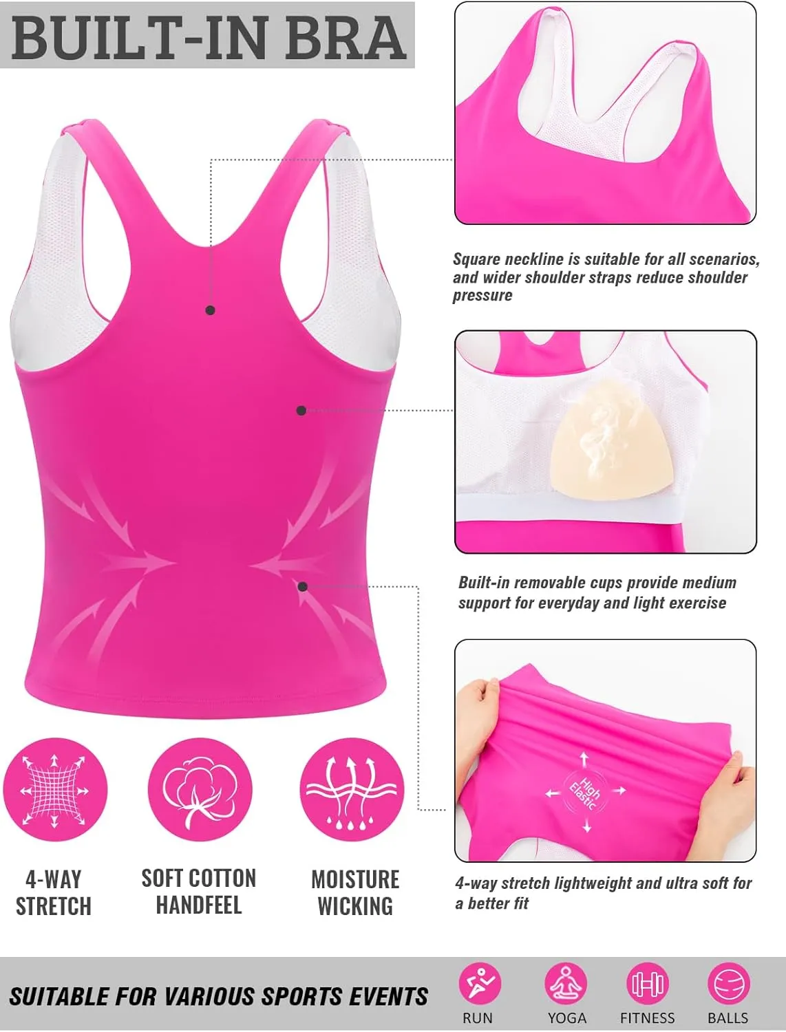 RUNNING GIRL Sports Bras for Women, Racerback Tank Tops with Built in Bras Activewear Yoga Workout Tops for Women