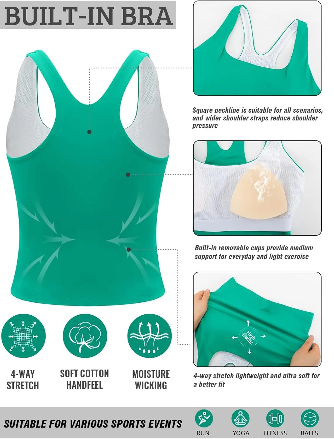 RUNNING GIRL Sports Bras for Women, Racerback Tank Tops with Built in Bras Activewear Yoga Workout Tops for Women