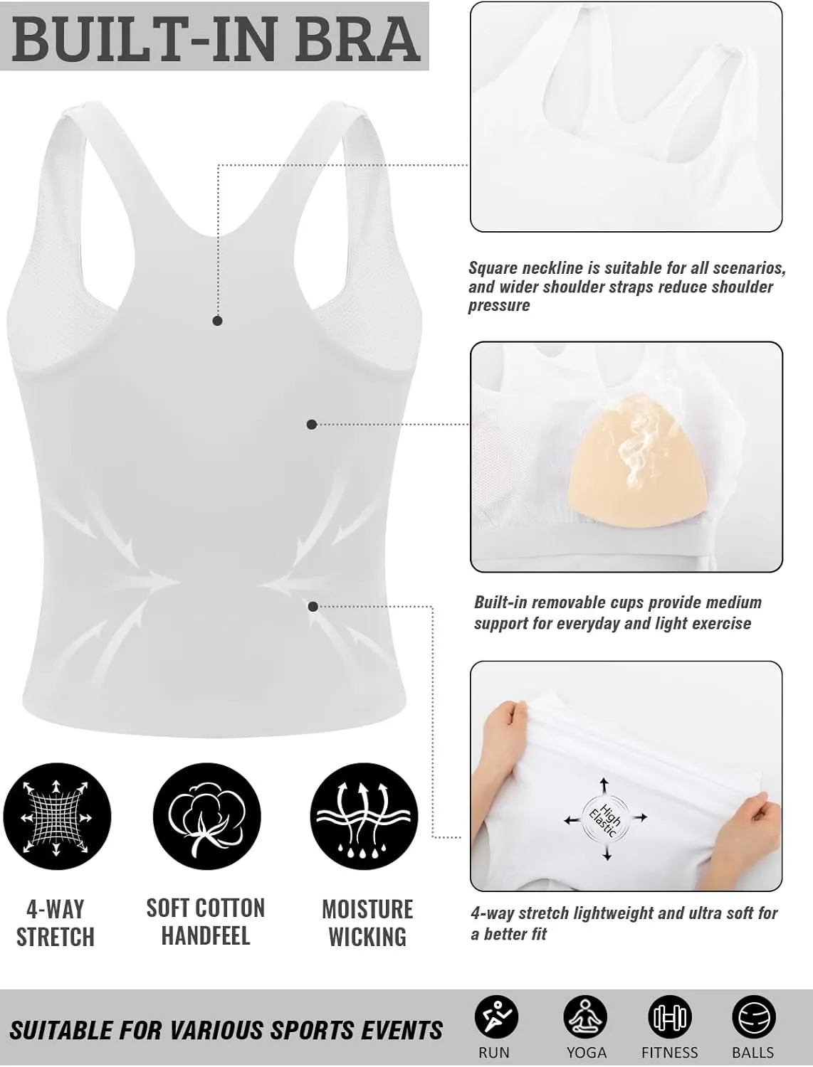 RUNNING GIRL Sports Bras for Women, Racerback Tank Tops with Built in Bras Activewear Yoga Workout Tops for Women