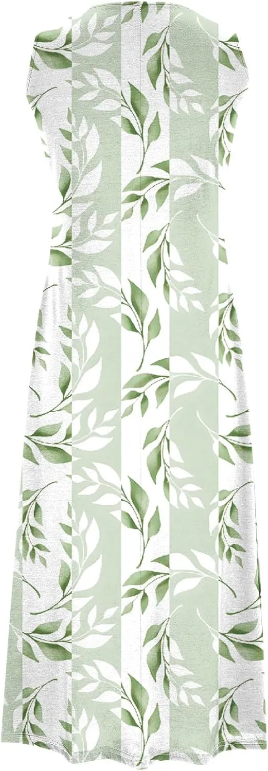 Ruziyoog Women's Two Piece Outfits Sleeveless Floral Print Long Dress with Cardigan Loose Casual Crewneck Flowy Maxi Dress