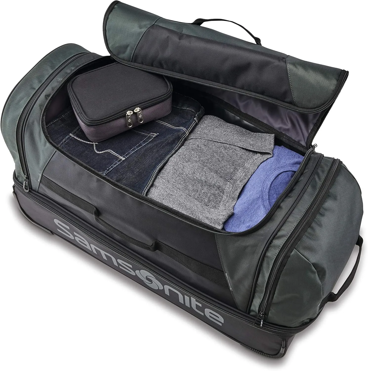 Samsonite Andante 2 Wheeled Duffel Bag – 22-Inch Durable Rolling Luggage with Inline Skate Wheels, Push-Button Handle & Spacious Compartments – Travel-Friendly and Lightweight - Moss Green/Black