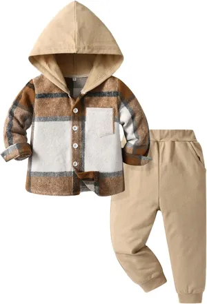 Sets for Boys Long Sleeve Crewneck Summer Pullover Hoodie and Jogger Sweatpants Set Summer Fashion Plaid Outfits