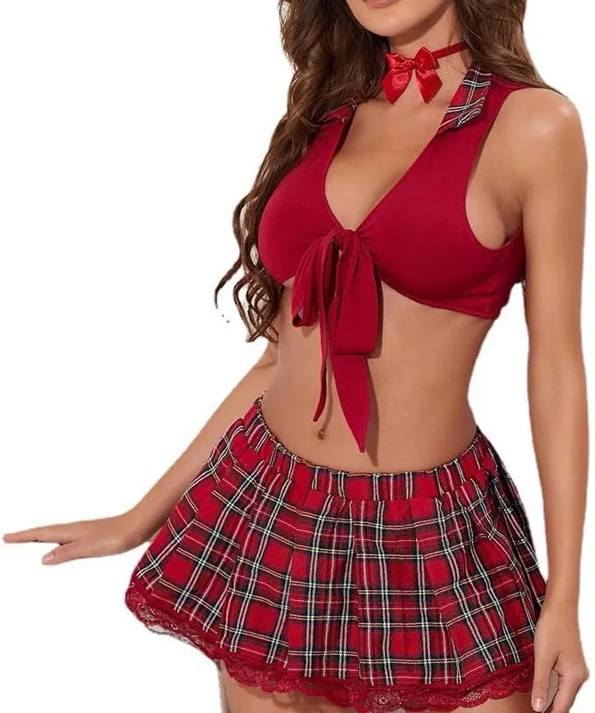 Sexy Lingerie for Women Role Play Sexy Schoolgirl Outfit for Women with Sexy Mini Pleated Skirt Short