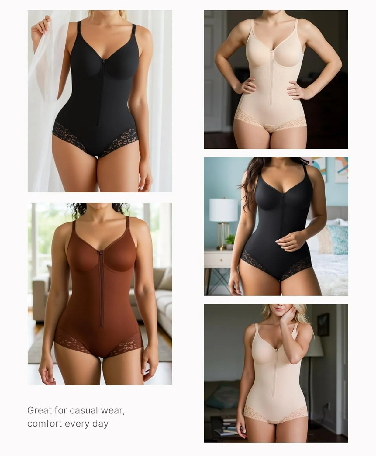 SHAPELLX Shapewear for Women Tummy Control Half Body Shaper Snatched Zipper Butt Lifting Faja Colombiana Bodysuits for Women