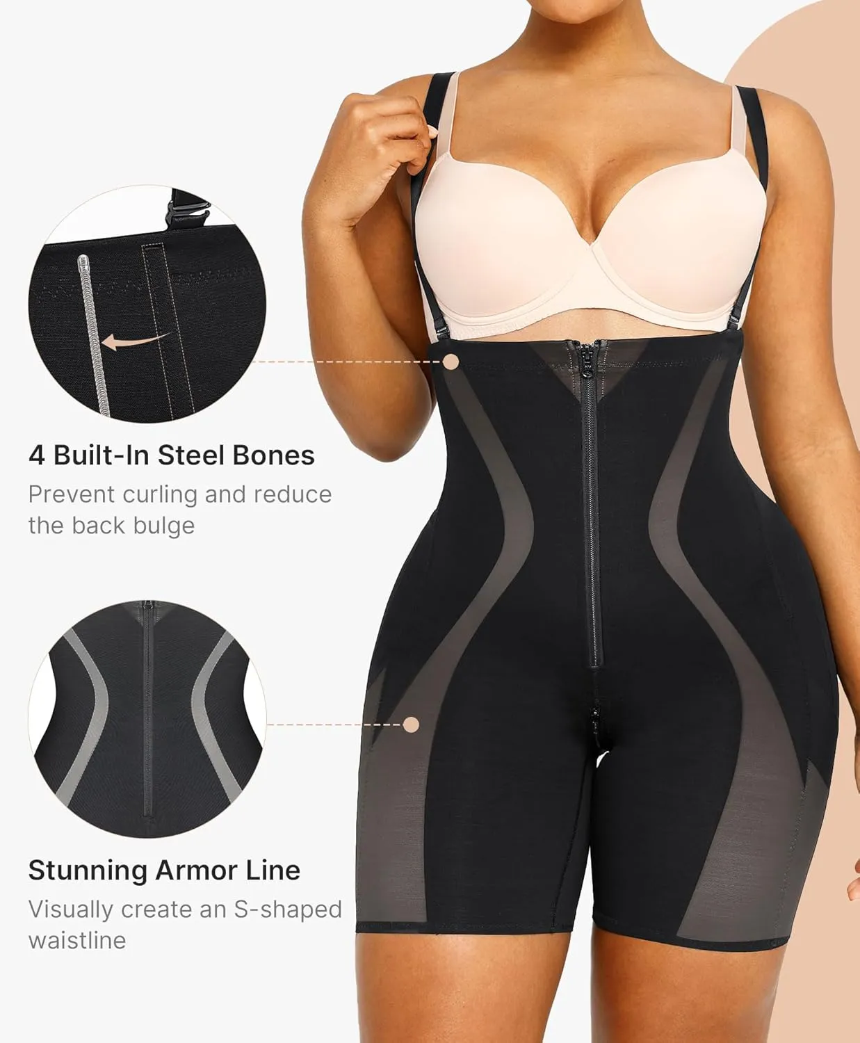 SHAPELLX Shapewear Tummy Control Womens High Waist Body Shaper Shorts Butt Lifting Shapewear Bodysuit Moldeadoras