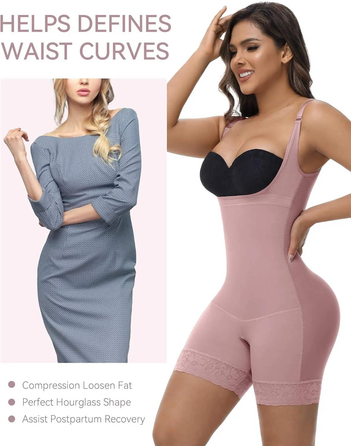 SHAPSHE Fajas Colombianas Shapewear for Women Tummy Control Seamless Postpartum Open Bust Body Shaper Butt Lifting