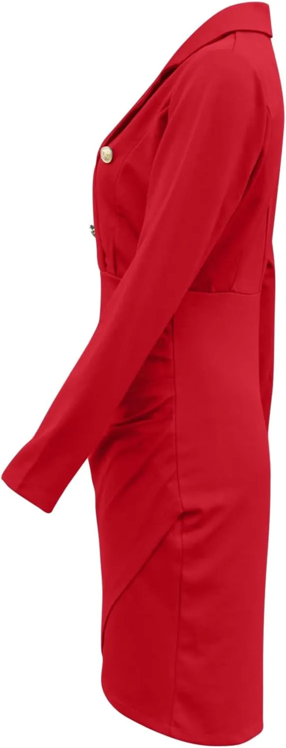 Solid Bodycon Dresses for Women Elegant Work Dresses Party Office Gowns Evening Dresses Long Sleeve V-Neck Blazer Dress