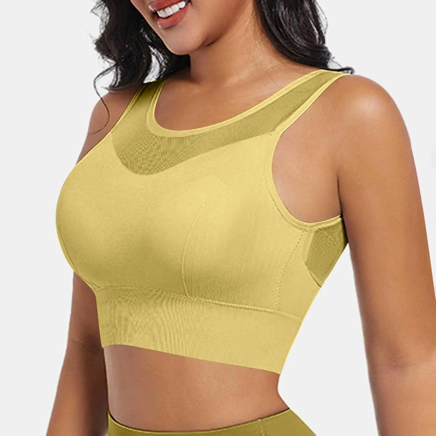 Sports Bra Tank for Women Full Coverage with Sewn in Pads Gym Workout Bralettes Breathable Quick Dry Athletic Bra