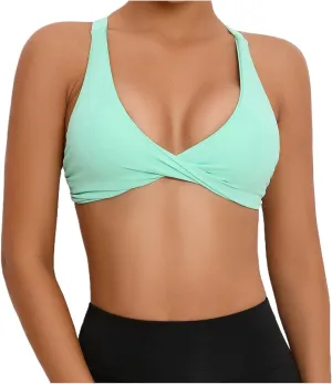 Sports Bras for Women Sexy Front Twist Criss-Cross Backless Plunge Bralette Wire-Free Quick Dry Gym Workout Yoga Bra