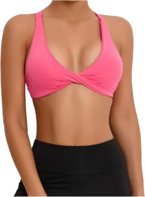 Sports Bras for Women Sexy Front Twist Criss-Cross Backless Plunge Bralette Wire-Free Quick Dry Gym Workout Yoga Bra