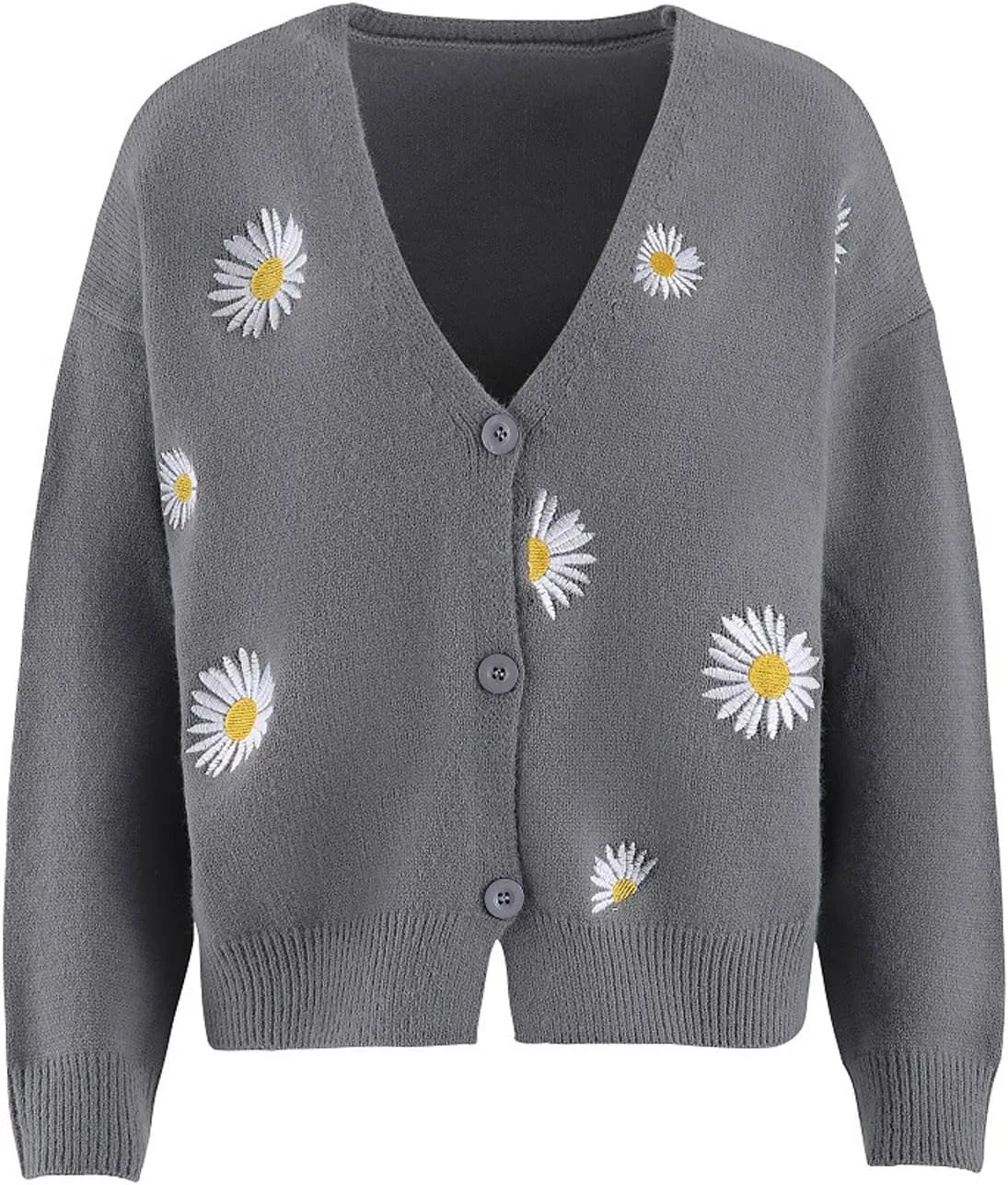 Stessotudo Womens Casual Daisy Print Cardigan Cable Knit Button Down Chunky Sweaters Long Sleeve Winter Cute Outerwear 2023