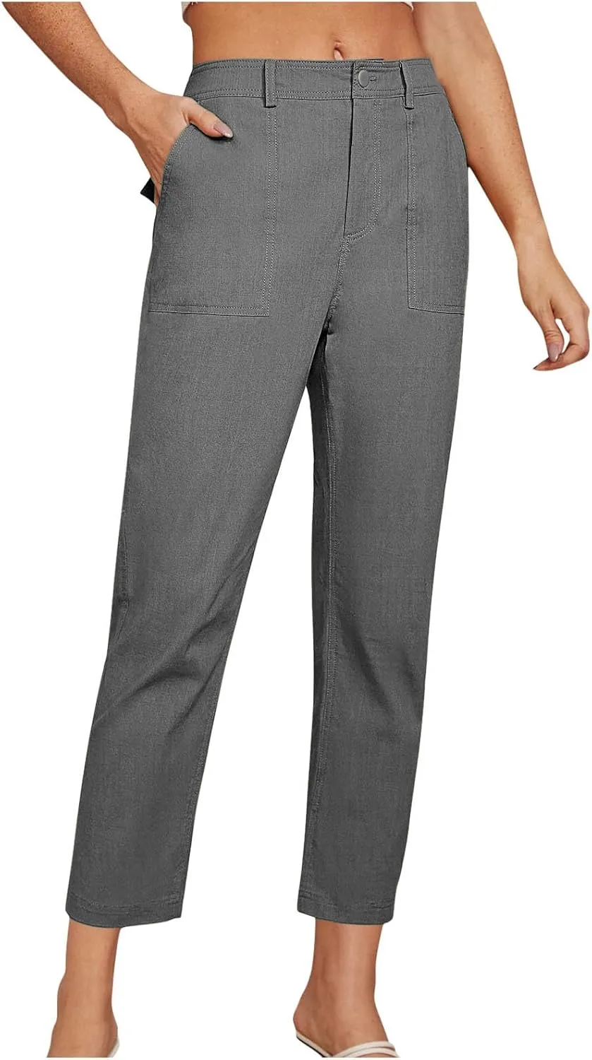 Straight Dress Pants for Women Casual Fashion Business Work Pant Summer Elastic Waist Tapered Trousers with Pockets