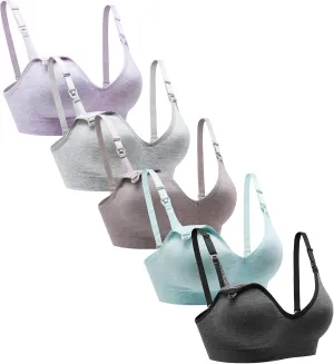 Suekaphin Nursing Bra 5pack Wireless V Neck Maternity Nursing Bra Bralette Low Cut Sleeping Breastfeeding with Extenders