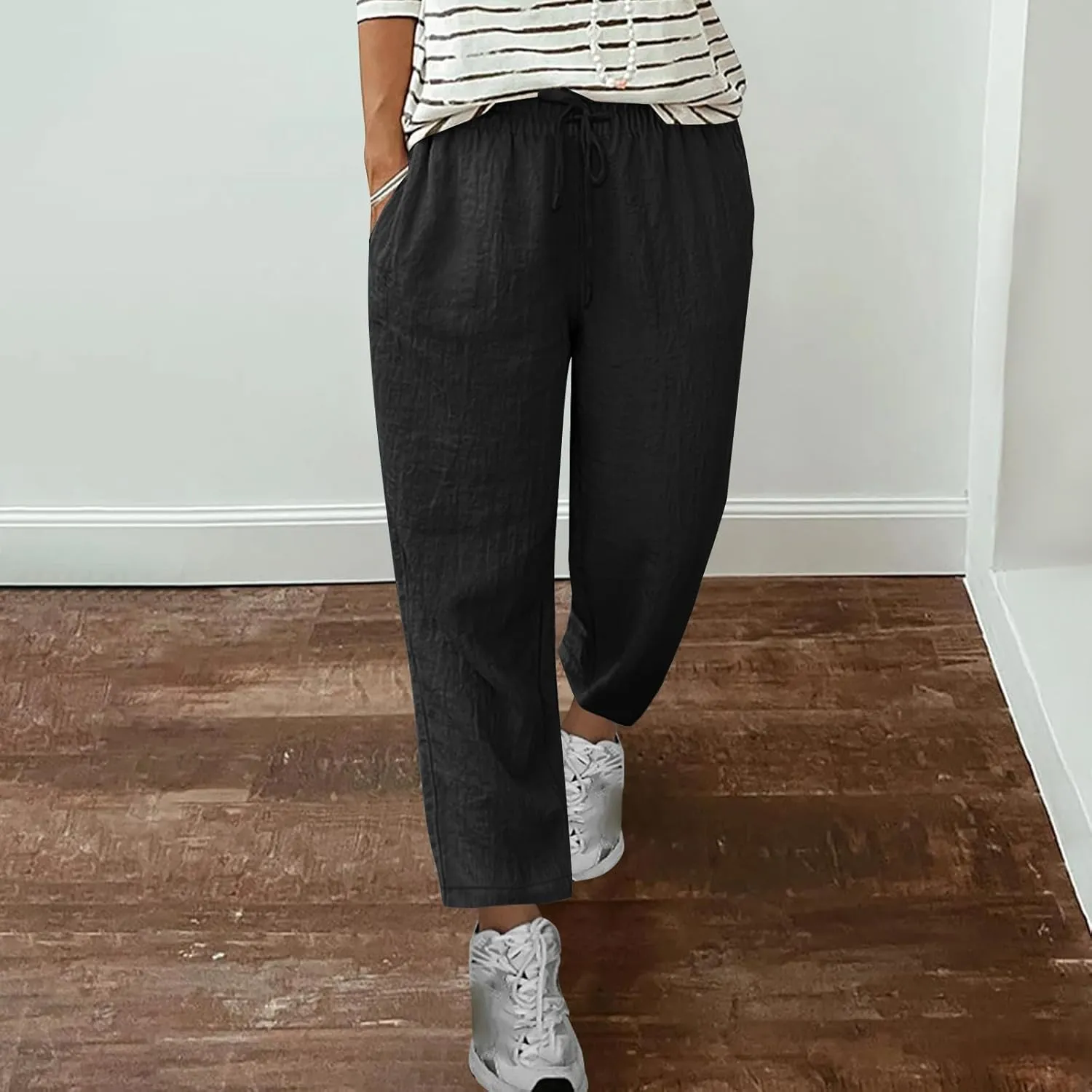 Summer Cotton Linen Pants for Women Boho Casual Loose Plus Size High Waist Lounge Trousers Straight Leg Beach Outfits