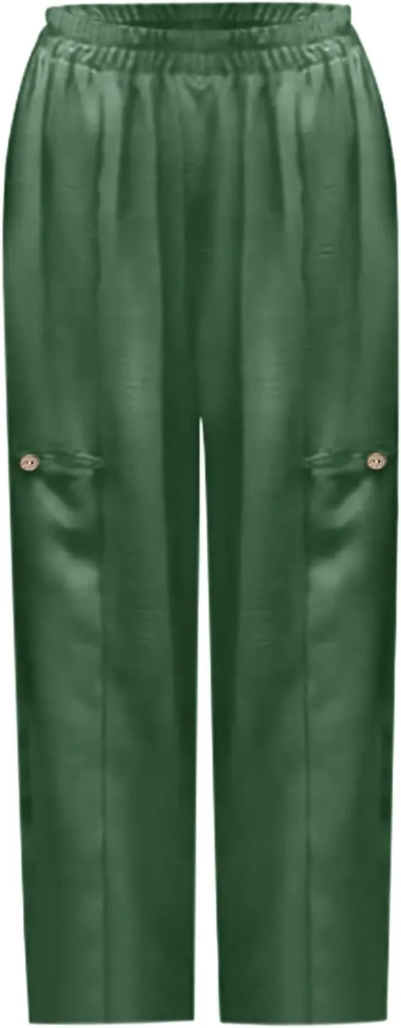 Summer Cotton Linen Pants Solid Color Pocket Baggy Casual Pants Women Pleated High Waisted Wide Leg Pants Wide Leg