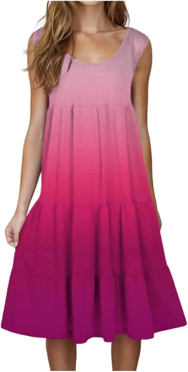 Summer Dresses for Women 2025 Sleeveless Tank Dress Beach Vacation Sundress Gradient Dress Flowy Mini Sundresses