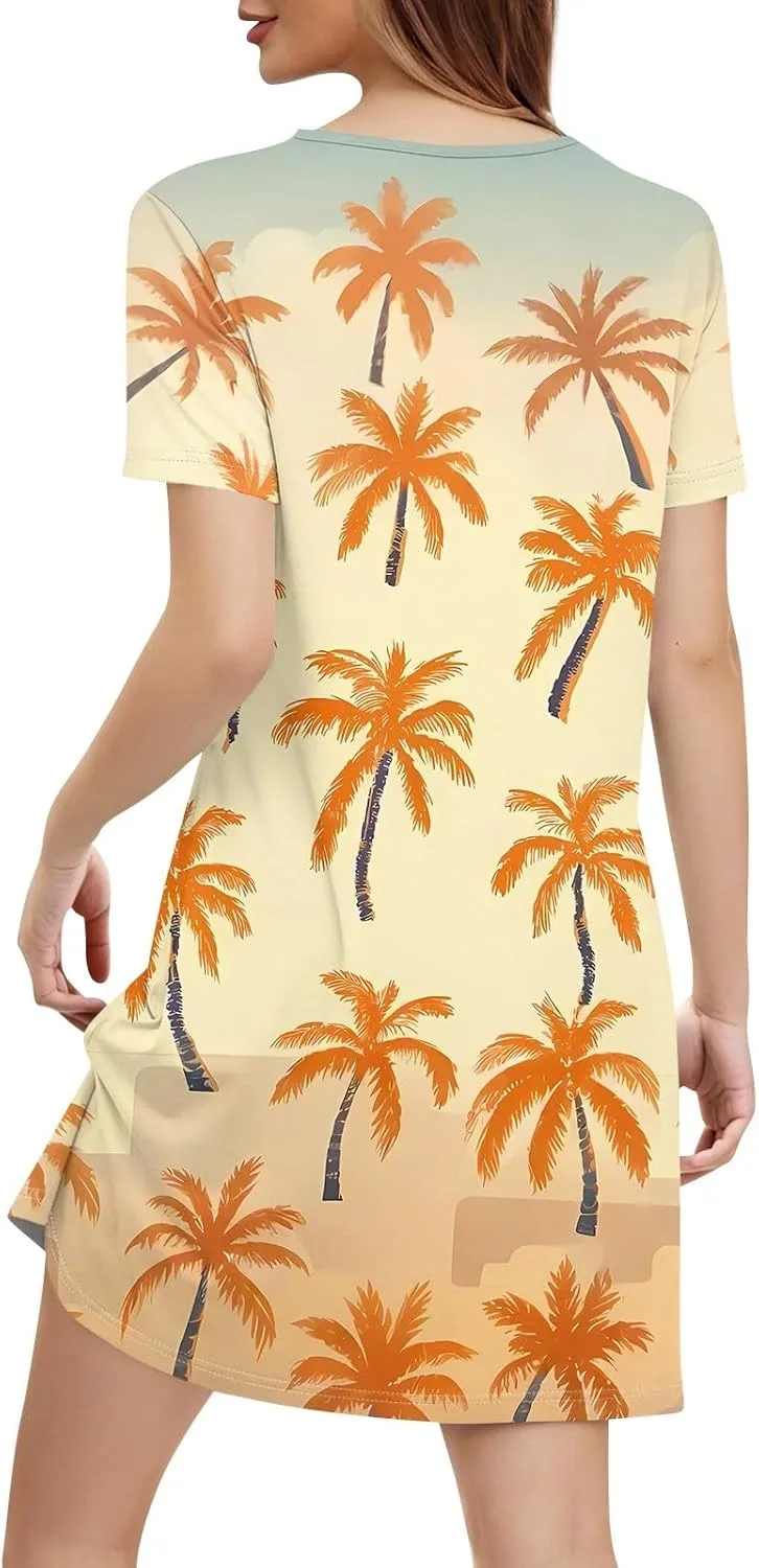 Summer Dresses for Women Casual Flowy Beach Swing Dress Short Sleeve Floral Sundress Beach Cover Ups with Pockets