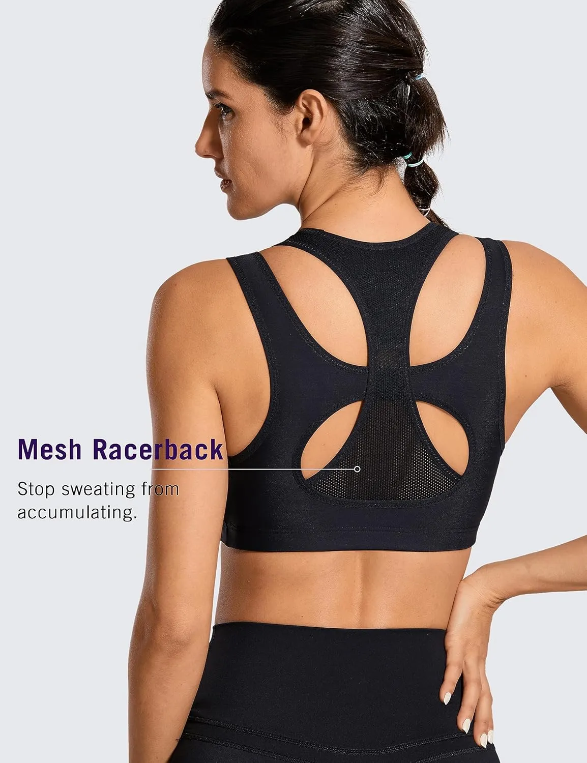 SYROKAN Sports Bras for Women High Support Mesh Full Coverage Racerback Wireless No Bounce Running Bras