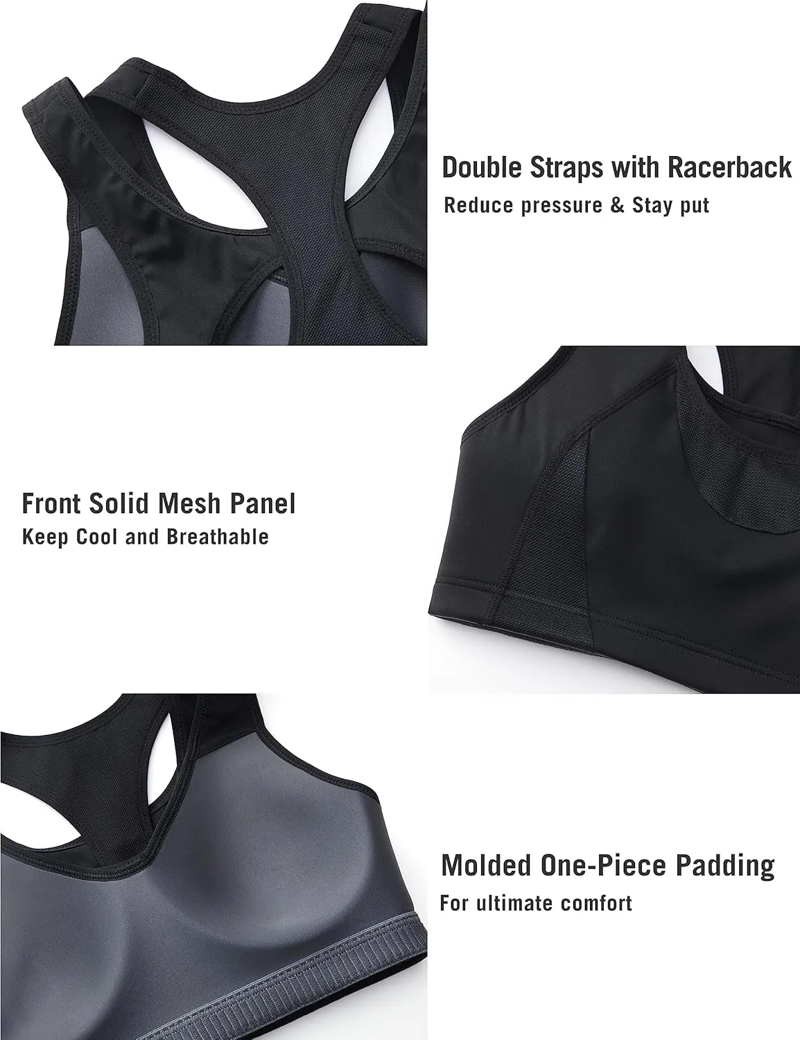 SYROKAN Sports Bras for Women High Support Mesh Full Coverage Racerback Wireless No Bounce Running Bras