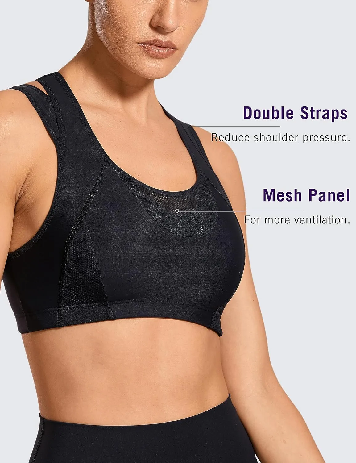 SYROKAN Sports Bras for Women High Support Mesh Full Coverage Racerback Wireless No Bounce Running Bras