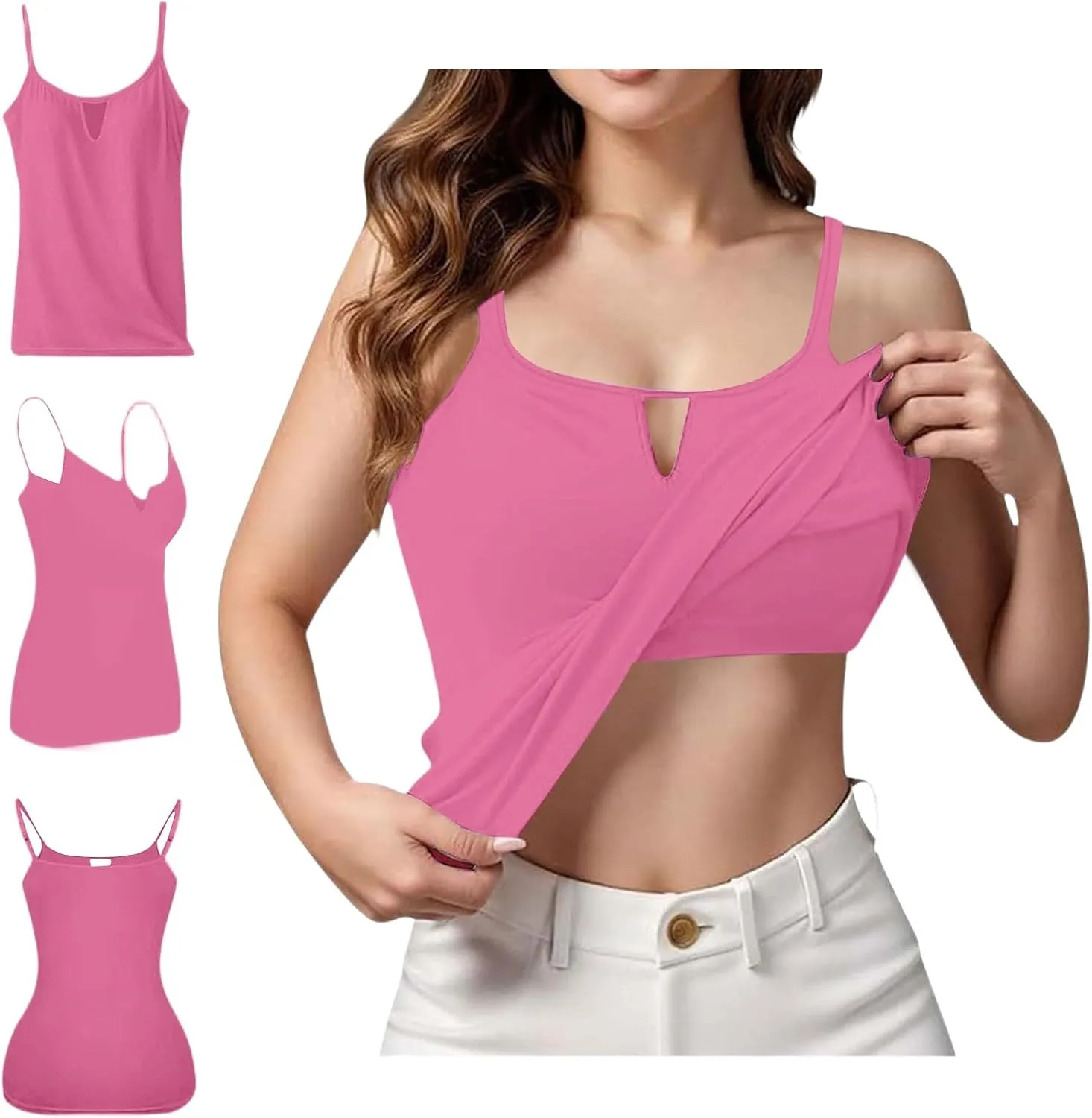 Tank Top for Women 2025 Summer Casual Basic Sleeveless Camisole Tops with Built in Bra Womens Undershirts