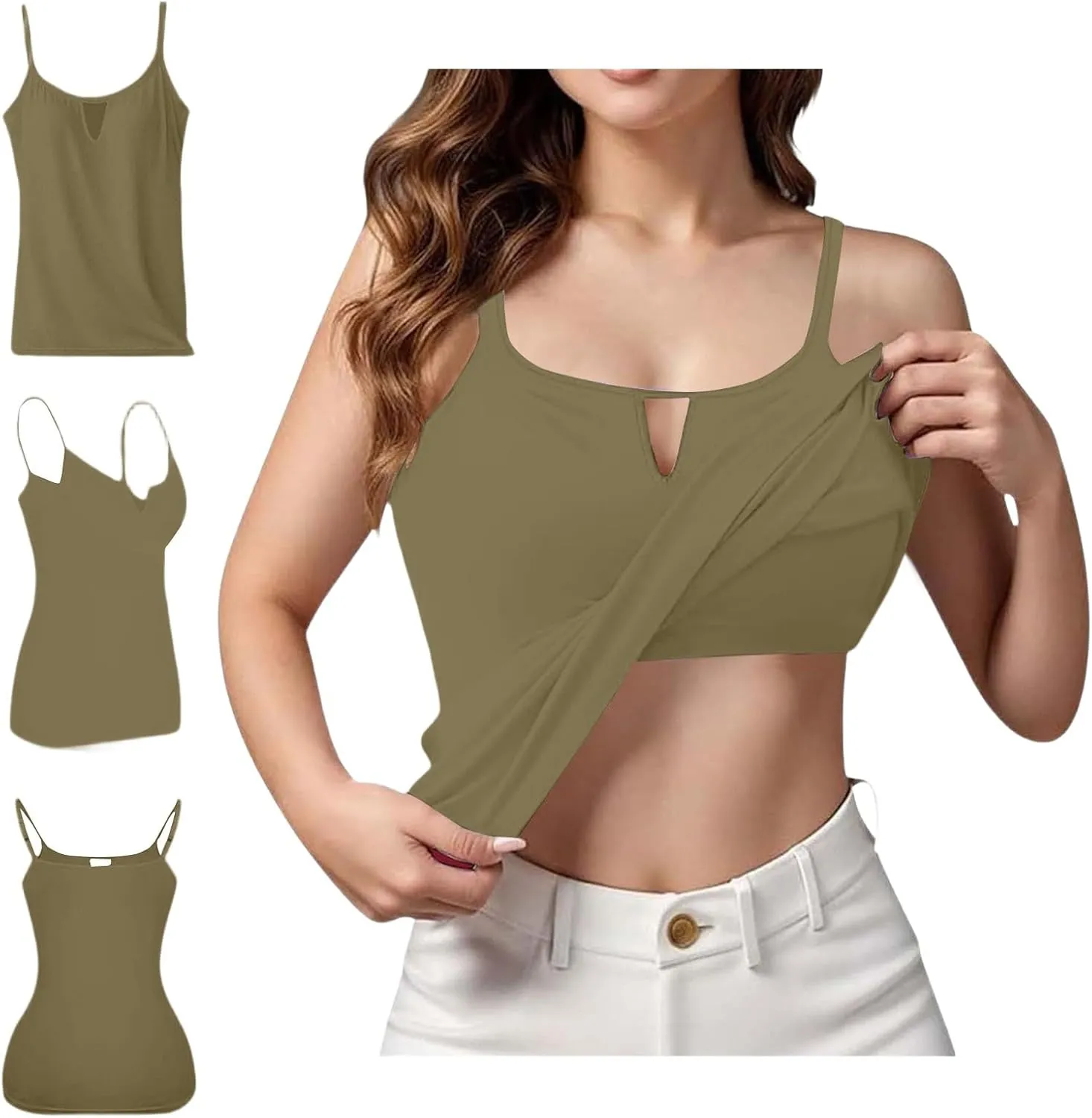 Tank Top for Women 2025 Summer Casual Basic Sleeveless Camisole Tops with Built in Bra Womens Undershirts