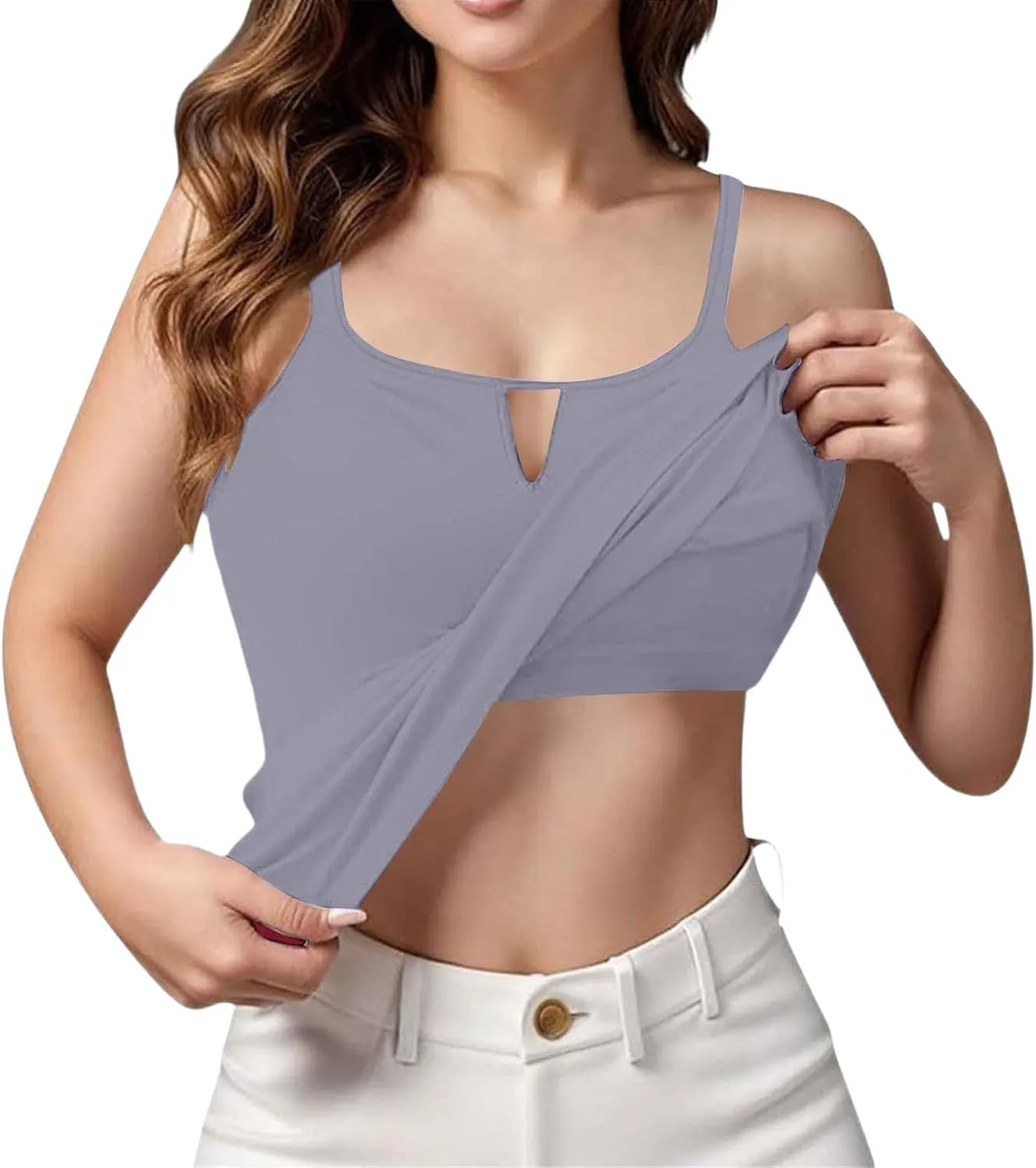 Tank Top for Women 2025 Summer Casual Basic Sleeveless Camisole Tops with Built in Bra Womens Undershirts