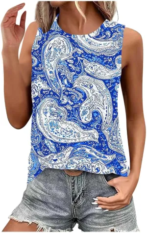Tank Top for Women Dressy Eyelet Vacation 2025 Printed Crew Neck Sleeveless Camisole Tops Summer Casual Beach Tunics